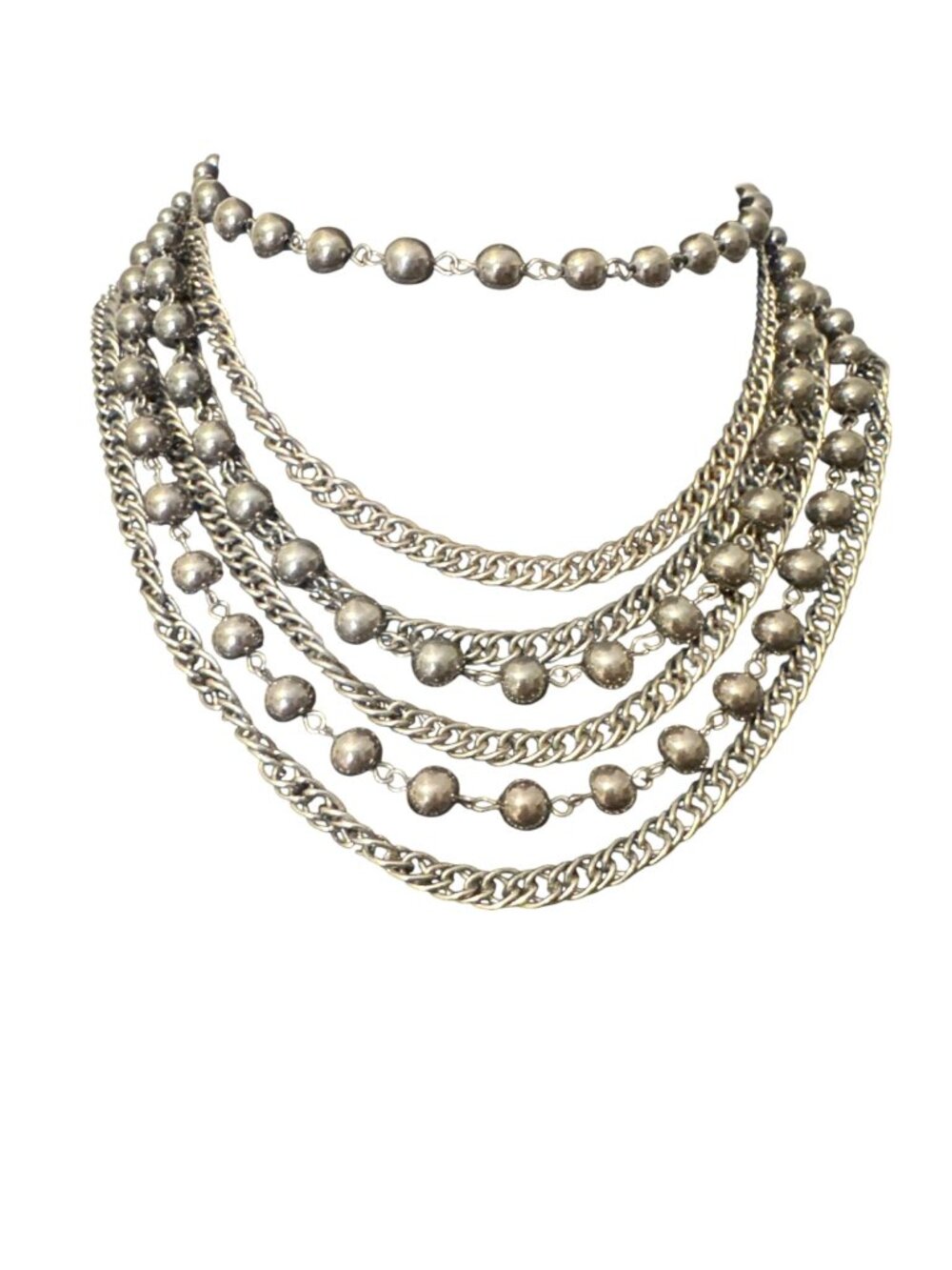Layered Silver-Tone Chain Necklace With Beaded Details & Adjustable Lobster Clas
